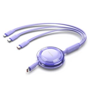 Vention Cable USB Multiple - Potencia Maxima 100W - Retractil - Longitud Ajustable hasta 1.1m - USB-A - 2xUSB-C - Lightning - Velocidad hasta 480Mbps - Color Morado