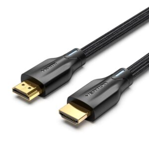 Vention Cable HDMI 2.1 - Resolucion 8K - eARC - Longitud 5m - Conectores Chapados en Oro - HDR Dinamico - Tasa de Refresco Variable - Chaqueta Trenzada de Algodon y PVC - Color Negro