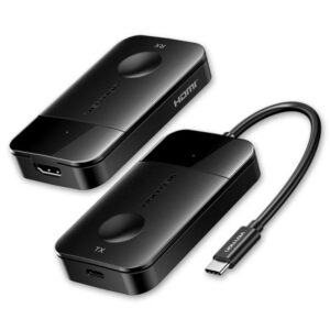 Vention Transmisor y Receptor Inalambrico USB-C a HDMI - Resolucion 4K - Alcance hasta 50m - Cable USB-C - WiFi 5GHz - 60W Power Delivery - Color Negro