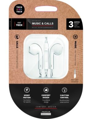 TechOneTech EearTech Auriculares Intraurales - Microfono Integrado - Mini Jack 3.5mm - Cable de 1.20m - Blanco