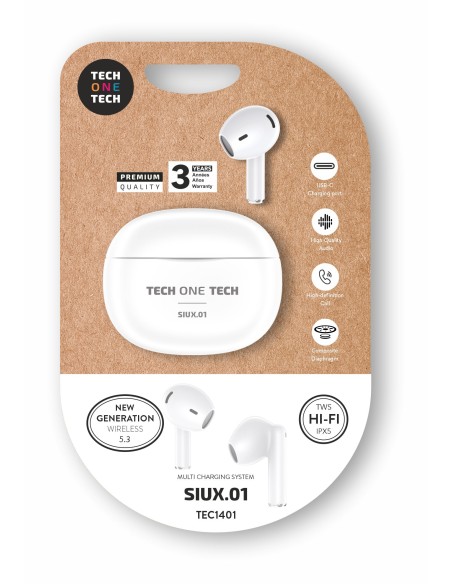 TechOneTech SIUX Auriculares Inalambricos Bluetooth TWS - Hasta 20h de Reproduccion - IPX5 - Color Blanco