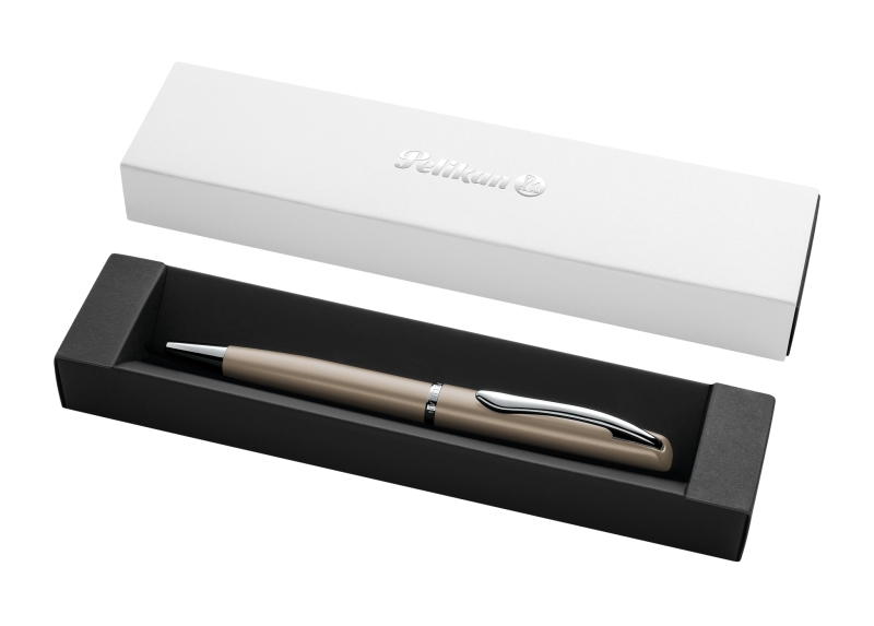 Pelikan Jazz Noble Boligrafo Retractil - Trazo de 1mm - Mecanismo de Giro - Recambio 337M Azul - Estuche de Regalo - Cuerpo Satinado - Color Pardo