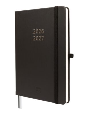 Finocam Minimal Agenda de Tapa Dura Internacional - 18 Meses - Semana Vista Horizontal - Formato M5 - 140x190mm - Papel Crema de 80g/m2 - Bolsillo Interior - Cierre con Goma - Color Negro