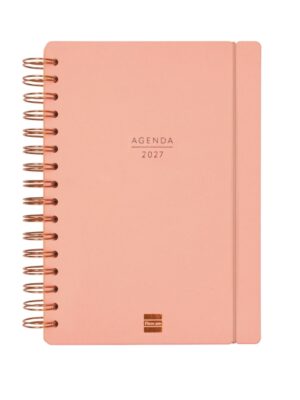 Finocam Haiku Agenda de Espiral - 16 Meses - Semana Vista Horizontal - Formato E10 - 155x212mm - Tapa Dura - Papel de 95g/m2 - Cierre con Goma Elastica - Color Coral