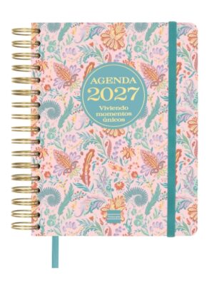 Finocam Vitae Agenda de Espiral - 16 Meses - Semana Vista Horizontal - Formato 4º - 155x217mm - Tapa Dura - Papel de 80g/m2 - Cierre con Goma Elastica - Bolsillo con Fuelle - Multicolor