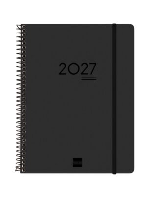 Finocam Ikon Agenda de Espiral Internacional - 16 Meses - Semana Vista Vertical - Formato E10 - 155x212mm - Tapas de PP - Papel de 80g/m2 - Goma Elastica - Adhesivos Tematicos - Color Negro