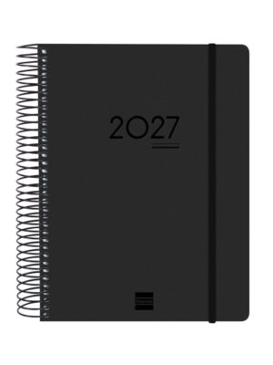 Finocam Ikon Agenda de Espiral Internacional - 16 Meses - 1 Dia por Pagina - Formato E10 - 155x212mm - Tapas de Polipropileno - Papel de 70g/m2 - Goma Elastica - Adhesivos Tematicos - Color Negro