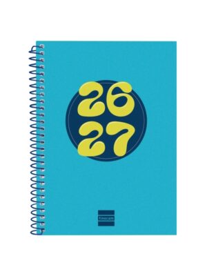 Finocam Cool Agenda Escolar 26/27 - Semana Vista Horizontal - Formato 8º - 120x164mm - Tapas de Carton Forrado - Papel de 80g/m2 - Espiral Metalica - Esquinas Microperforadas - Color Azul