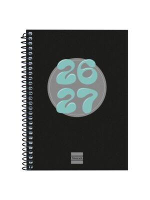 Finocam Cool Agenda Escolar 26/27 - Semana Vista Horizontal - Formato 8º - 120x164mm - Tapas de Carton Forrado - Papel de 80g/m2 - Espiral Metalica - Esquinas Microperforadas - Color Negro