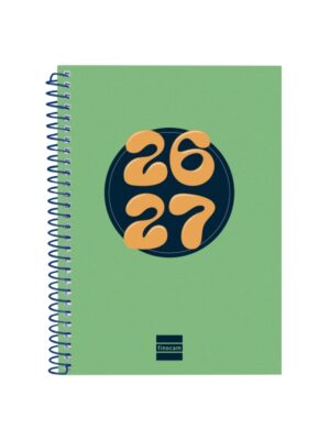 Finocam Cool Agenda Escolar 26/27 - Semana Vista Horizontal - Formato 8º - 120x164mm - Tapas de Carton Forrado - Papel de 80g/m2 - Espiral Metalica - Esquinas Microperforadas - Color Verde