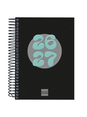 Finocam Cool Agenda Escolar 26/27 - 1 Dia por Pagina - Formato 8º - 120x164mm - Tapas de Carton Forrado - Papel de 80g/m2 - Espiral Metalica - Esquinas Microperforadas - Color Negro