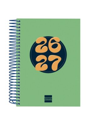Finocam Cool Agenda Escolar 26/27 - 1 Dia por Pagina - Formato 8º - 120x164mm - Tapas de Carton Forrado - Papel de 80g/m2 - Espiral Metalica - Esquinas Microperforadas - Color Verde