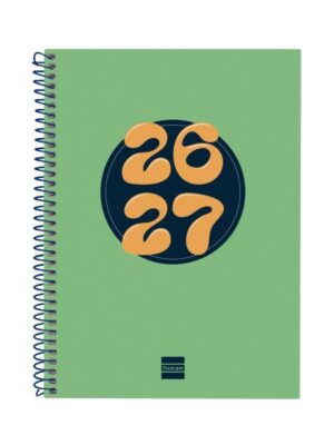 Finocam Cool Agenda Escolar 26/27 - Semana Vista Horizontal - Formato 4º - 155x212mm - Tapas de Carton Forrado - Papel de 80g/m2 - Espiral Metalica - Esquinas Microperforadas - Color Verde