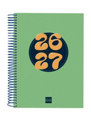 Finocam Cool Agenda Escolar 26/27 - 1 Dia por Pagina - Formato 4º - 155x212mm - Tapas de Carton Forrado - Papel de 80g/m2 - Espiral Metalica - Esquinas Microperforadas - Color Verde