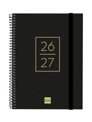 Finocam Secundaria Agenda Escolar 26/27 - Semana Vista Horizontal - Formato 4º - 155x212mm - Tapas de Polipropileno - Papel de 80g/m2 - Espiral Metalica - Esquinas Microperforadas - Color Negro