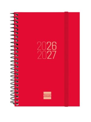 Finocam Espir Agenda Escolar 26/27 - Semana Vista Horizontal - Formato E8 - 120x171mm - Tapas de Polipropileno - Papel de 80g/m2 - Espiral Metalica - Esquinas Microperforadas - Color Rojo