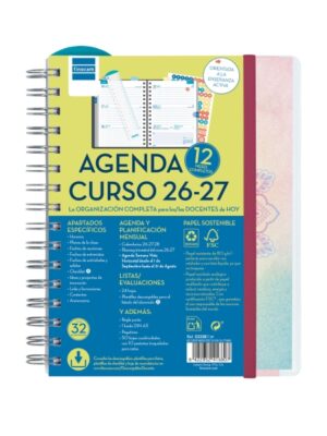 Finocam Magistral Agenda Escolar 26/27 - Semana Vista Horizontal - Formato 4º - 155x212mm - Tapas de Polipropileno - Papel de 80g/m2 - Espiral Metalica - Esquinas Microperforadas - Multicolor