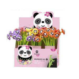 Bismark Animals Panda Boligrafo Tacto Soft con Flores y Cara de Panda - Punta Fina - Tinta Gel Color Negro - 6 Diseños Diferentes