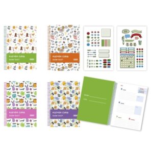 Bismark Animals Agenda Escolar 26-27 Semana Vista A5 - Tapa de Carton Forrada - Hojas Interiores de Color - Planning Mensual - 2 Hojas de Pegatinas - 4 Diseños Diferentes