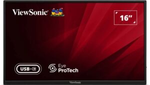 ViewSonic VA1650 Monitor Portatil 16" IPS FHD 60Hz - Respuesta 7ms - Altavoces 2W - HDMI, USB-C - VESA 75x75 mm - Color Negro