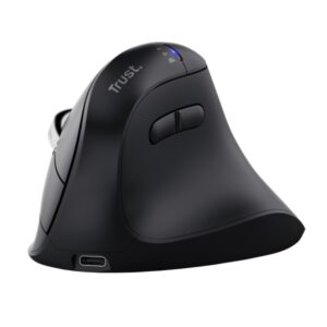 Trust Vyran Raton Inalambrico Ergonomico - Ajustable hasta 4800dpi - Bluetooth - Recargable - Receptor USB-A - Adaptador USB-C - Multidispositivo - Clic Silencioso - 75x84x116mm - Color Negro