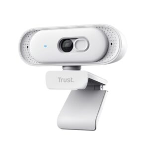 Trust Tomar Webcam QHD 2K - Cable 2m - Microfono Incorporado - Balance de Blancos Automatico - Modo de Privacidad - Rosca 1/4" - Campo de Vision de 76 Grados - 53x55x93mm - Color Blanco