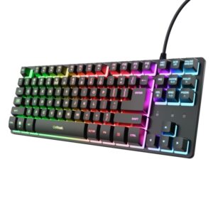 Trust GXT 833 Thado Teclado Gaming con Cable de 1.5m - Formato TKL - Iluminacion RGB - Patas Antideslizantes - 87 Teclas - Anti-Ghosting - Multiplataforma - 40x135x359mm - Color Negro