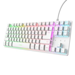 Trust GXT 833W Thado Teclado Gaming con Cable de 1.5m - Formato TKL - Iluminacion RGB - Patas Antideslizantes - 87 Teclas - Anti-Ghosting - Multiplataforma - 40x135x359mm - Color Blanco