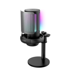 Trust GXT 238 Auron Microfono de Estudio - Cable USB-C 1.8m - Adapatador USB-A - Filtro Antipop de Rejilla - Iluminacion RGB - 85x120x215mm - Color Negro