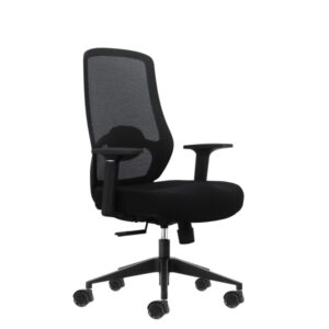 Oqonos Cherg 001 Silla de Oficina Ergonomica con Soporte Lumbar Ajustable en Altura y Profundidad, Respaldo de Malla Transpirable, Reposabrazos Fijos, Asiento Ergonomico Moldeado y Ruedas de Silicona - Negro