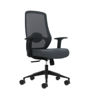 Oqonos Cherg 002 Silla de Oficina Ergonomica con Soporte Lumbar Ajustable en Altura y Profundidad, Respaldo de Malla Transpirable, Reposabrazos Fijos, Asiento Ergonomico Moldeado y Ruedas de Silicona - Gris con Estructura Negra