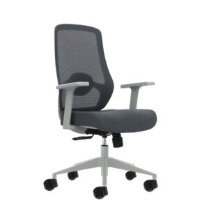 Oqonos Cherg 003 Silla de Oficina Ergonomica con Soporte Lumbar Ajustable en Altura y Profundidad, Respaldo de Malla Transpirable, Reposabrazos Fijos, Asiento Ergonomico Moldeado y Ruedas de Silicona - Gris