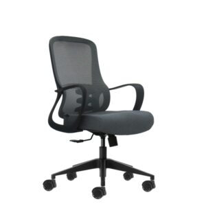 Oqonos Cherg 007 Silla de Oficina Ergonomica con Respaldo de Malla Transpirable, Piston de Gas Clase 4, Soporte Lumbar, Reposabrazos Fijos, Asiento Ergonomico Moldeado y Ruedas de Silicona - Gris con Estructura Negra