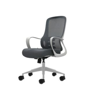 Oqonos Cherg 009 Silla de Oficina Ergonomica con Respaldo de Malla Transpirable, Piston de Gas Clase 4, Soporte Lumbar, Reposabrazos Fijos, Asiento Ergonomico Moldeado y Ruedas de Silicona - Gris