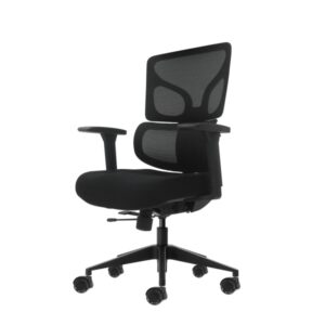 Oqonos Cherg 012 Silla de Oficina Ergonomica con Respaldo y Asiento de Malla Elastica, Reposabrazos 4D, Asiento Deslizable Ergonomico Moldeado y Ruedas de Silicona - Negro