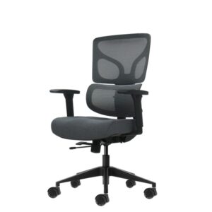 Oqonos Cherg 013 Silla de Oficina Ergonomica con Respaldo y Asiento de Malla Elastica, Reposabrazos 4D, Asiento Deslizable Ergonomico Moldeado y Ruedas de Silicona - Gris con Estructura Negra