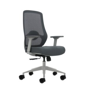 Oqonos Cherg 026 Silla de Oficina Ergonomica con Soporte Lumbar Ajustable en Altura y Profundidad, Reposabrazos 4D, Piston de Gas Clase 4, Asiento Ergonomico Moldeado y Ruedas de Silicona - Gris