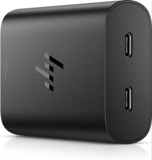 HP Cargador USB‑C GaN 65W - 2 Puertos Carga Simultanea - Diseño Compacto y Ligero - Color Negro