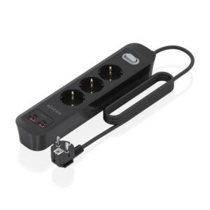 Aisens Regleta con 3 Tomas Schuko - 2xUSB-C - 2xUSB-A - Cable de 1.4m - Interruptor con Indicador LED - Power Delivery - Qualcomm 3.0 - Color Negro