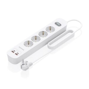 Aisens Regleta con 4 Tomas Schuko - 2xUSB-C - 2xUSB-A - Cable de 1.4m - Interruptor con Indicador LED - Power Delivery - Qualcomm 3.0 - Color Blanco