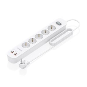 Aisens Regleta con 5 Tomas Schuko - 2xUSB-C - 2xUSB-A - Cable de 1.4m - Interruptor con Indicador LED - Power Delivery - Qualcomm 3.0 - Color Blanco