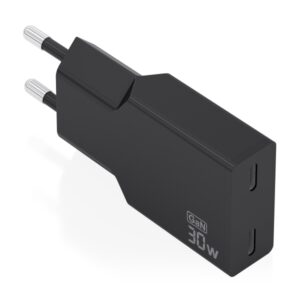 Aisens Cargador de Pared - 30W - GaN - 2xUSB-C - Power Delivery 3.0 - Ultra Delgado - Multiples Protecciones de Seguridad - Color Negro