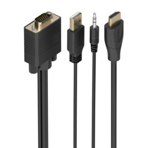 Aisens Cable Conversor HDMI a SVGA+Audio - Longitud 1m - HDMI Macho - HDB15 Macho - Jack 3.5mm Macho - USB-A Macho - Soporta Resoluciones hasta 1080P - Plug and Play - Color Negro