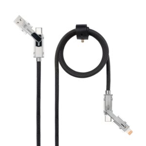 Nanocable Cable USB-C 4 en 1 - Soporta hasta 27W - Longitud 1m - Adaptador USB-A y Lightning Integrado - Indicador LED - Algodon Trenzado - Color Negro