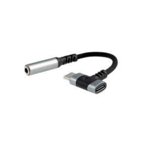 Nanocable Cable Adaptador de Audio USB-C a Jack 3.5mm - Longitud 10cm - USB-C Hembra Adicional para Carga Simultanea - Color Negro y Gris