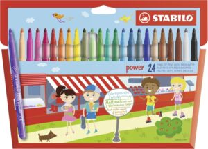 Stabilo Power Pack con 24 Rotuladores de Colores - Punta Media de 2mm - Tinta Lavable - Capuchon Ventilado - Colores Surtidos