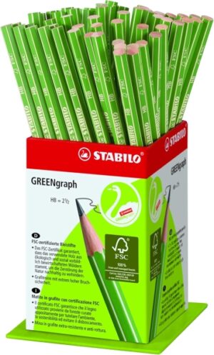 Stabilo GREENgraph Expositor con 60 Lapices de Grafito - Mina HB 2.2mm - 100% Madera Cultivada de Forma Sostenible - Cuerpo de Color Verde