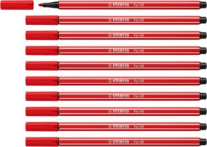 Stabilo Pen 68 Rotulador de Punta de Fibra - Trazo de 1mm aprox. - Tinta con Base de Agua - Color Rojo