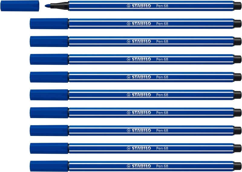 Stabilo Pen 68 Rotulador de Punta de Fibra - Trazo de 1mm aprox. - Tinta con Base de Agua - Color Azul Marino