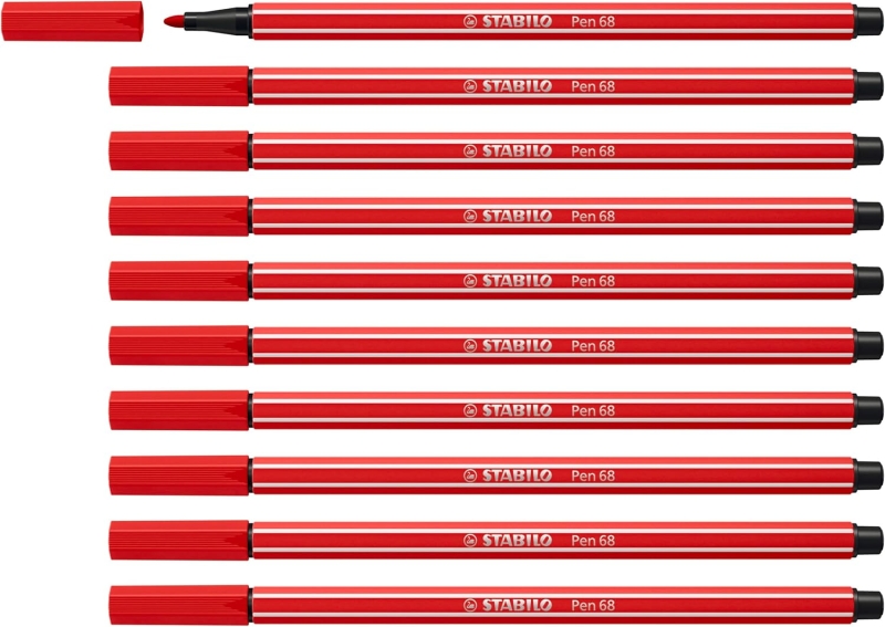 Stabilo Pen 68 Rotulador de Punta de Fibra - Trazo de 1mm aprox. - Tinta con Base de Agua - Color Carmin